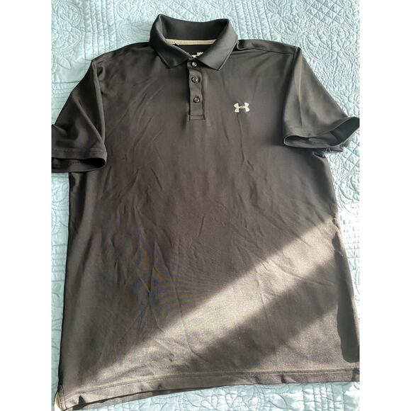 Mens Under Armour Golf Polo Black Size Large Pre Owned - Picture 1 of 6